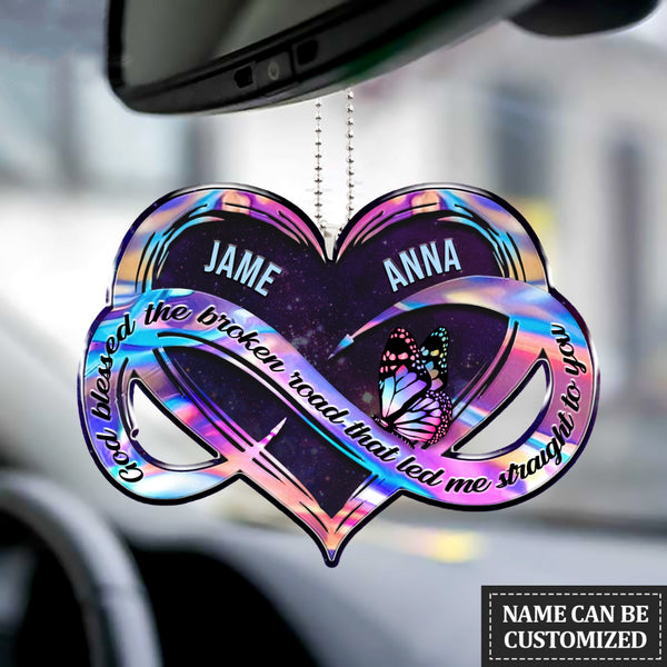 Personalized Colorful Infinity God Blessed Couple Heart Flat Acrylic Ornament