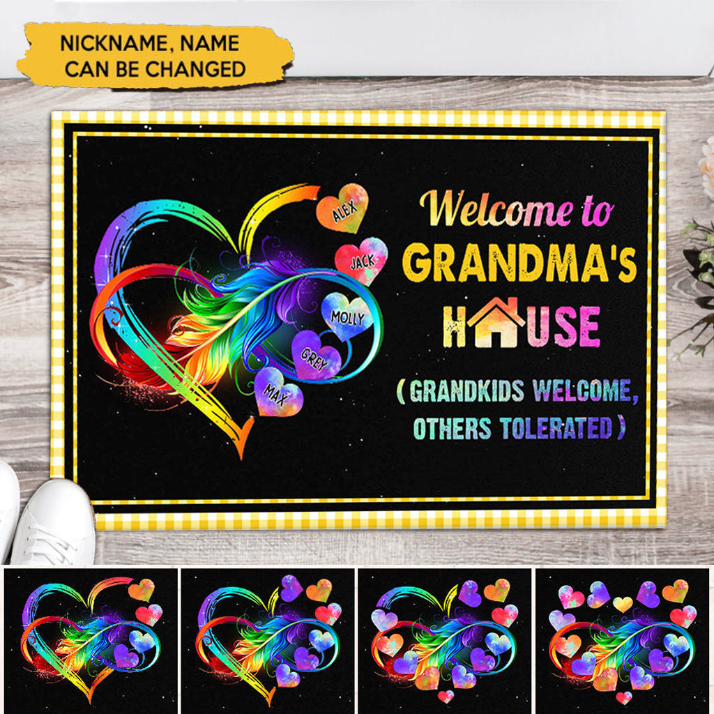 Personalized Heart Rainbow Doormat Custom Name Welcome Funny Grandkids