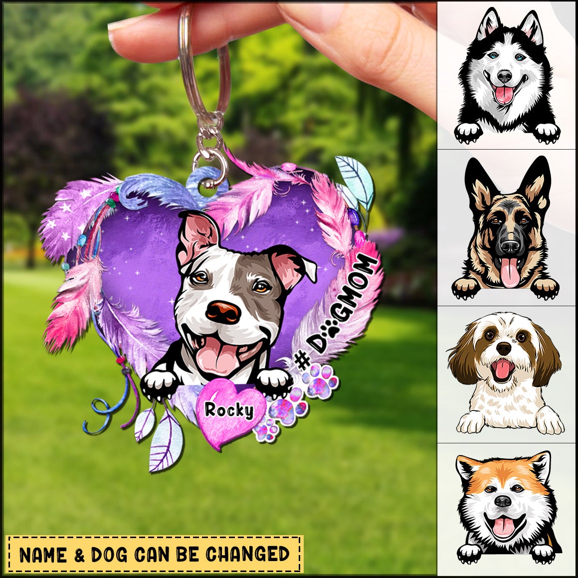 Personalized Dog Mom Heart Flat Acrylic Keychain